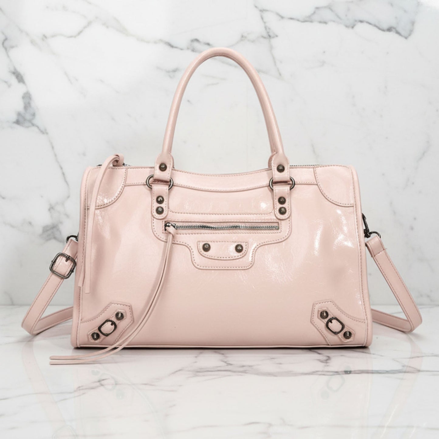 Luna faux leather structured city bag top handle shoulder strap versatile women daily use