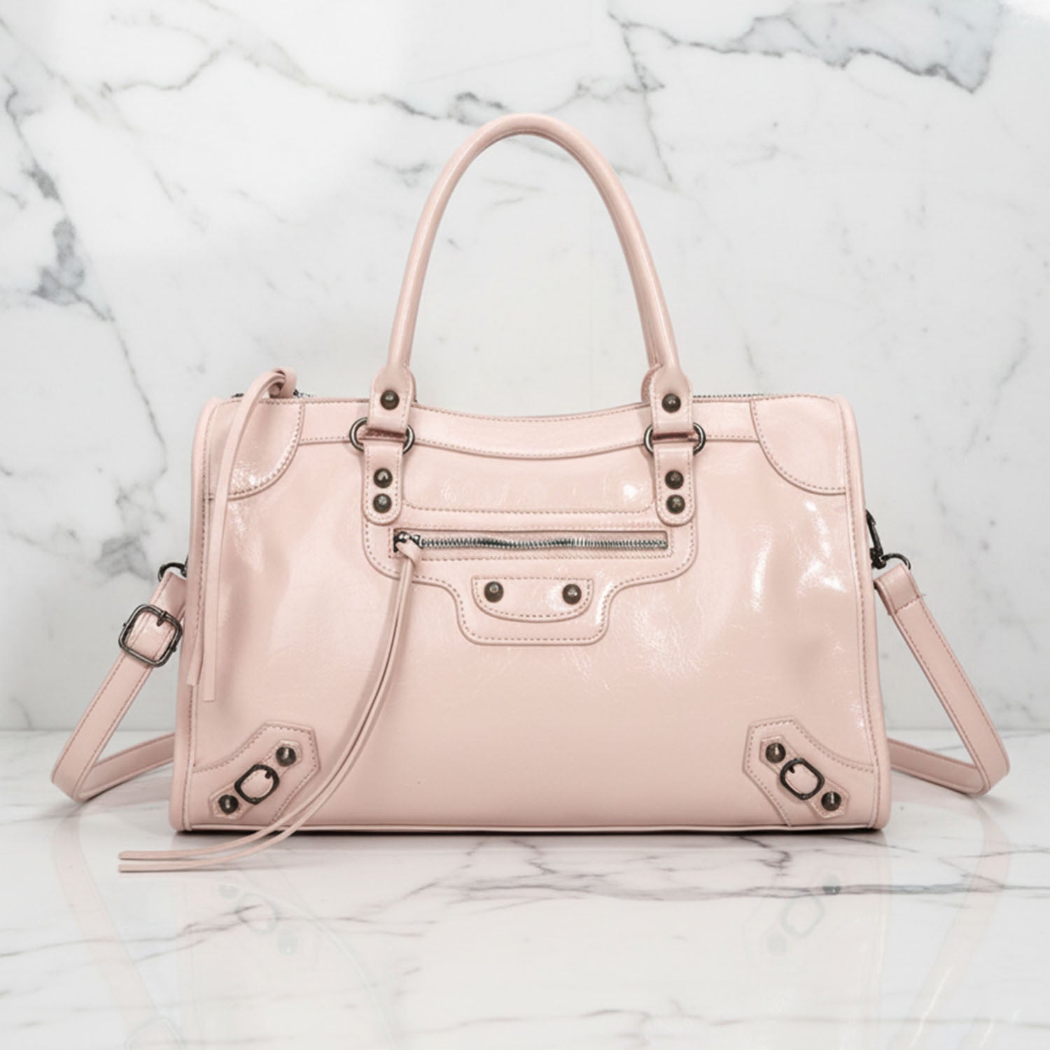 Luna faux leather structured city bag top handle shoulder strap versatile women daily use