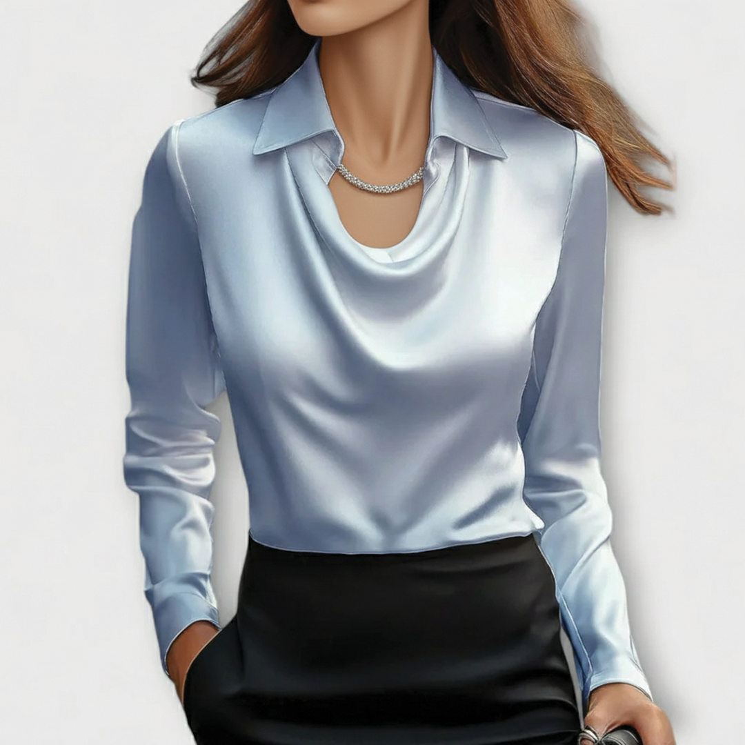 Scarlett satin blouse women slim fit draped cowl neck glossy sheen workwear versatile all-season top