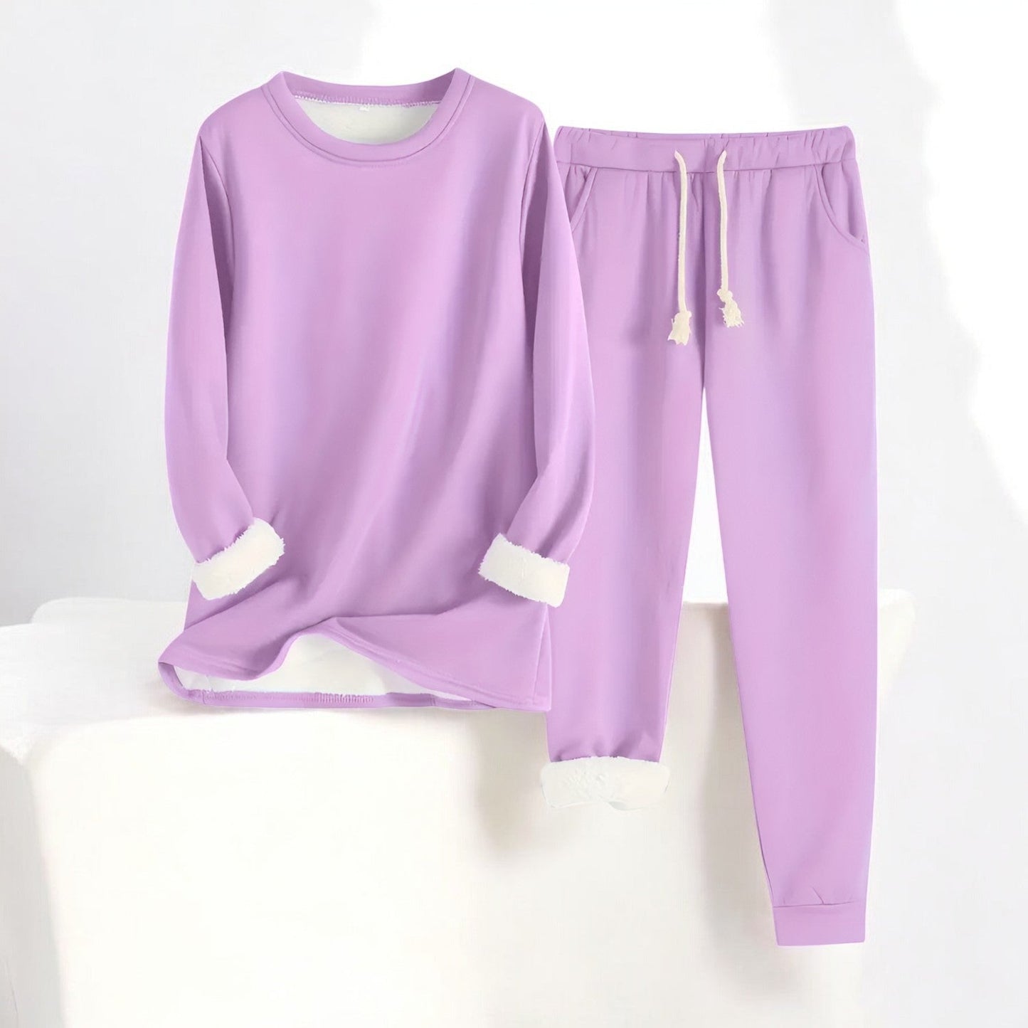 Women's cozy fleece matching set soft plush fabric relaxed fit perfect for warmth and comfort