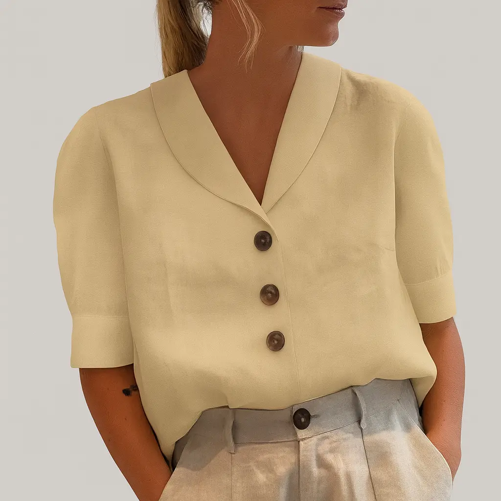 Women's lightweight cotton linen blend casual T-shirt relaxed straight cut breathable summer top