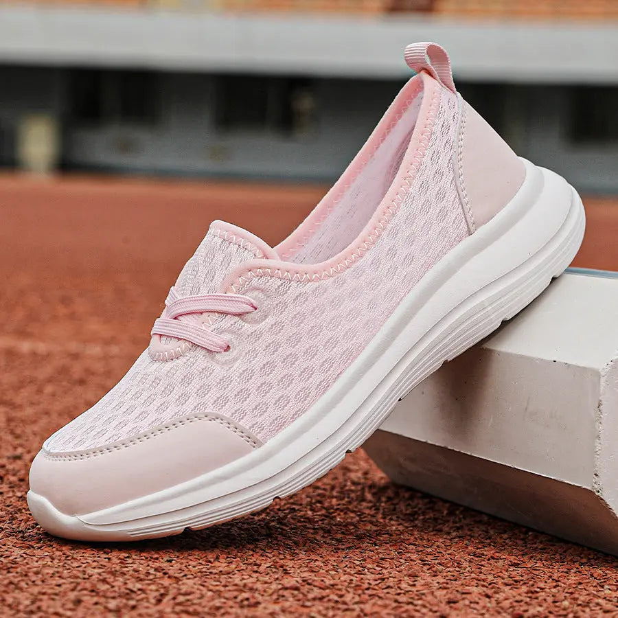 Women's lightweight slip-on walking shoes breathable knit upper low-profile comfort travel ready