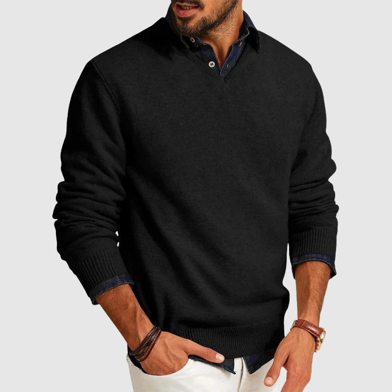 Men's slim fit V-neck wool blend sweater lightweight knit layer for everyday autumn winter wear