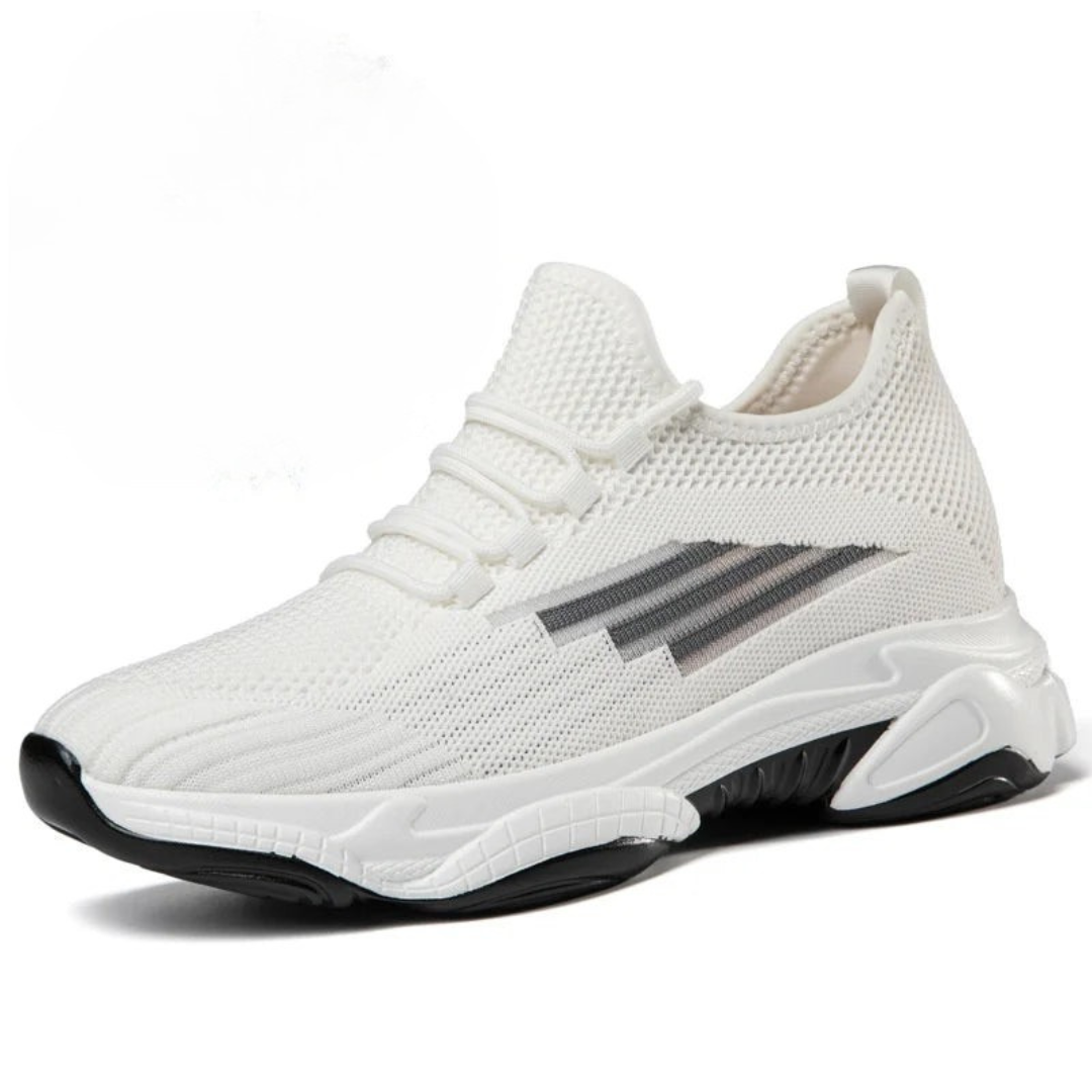 Lightweight breathable mesh graphic sneakers for runners with structured lace-up and modern streamlined design