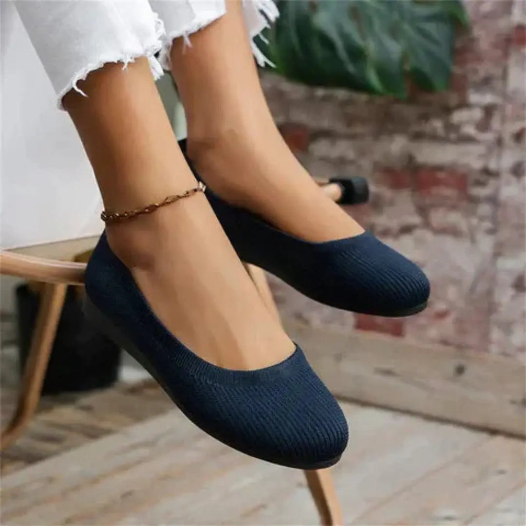 Women's orthopedic knit ballet flats slip-on shoes with cushioned insole and breathable lightweight upper
