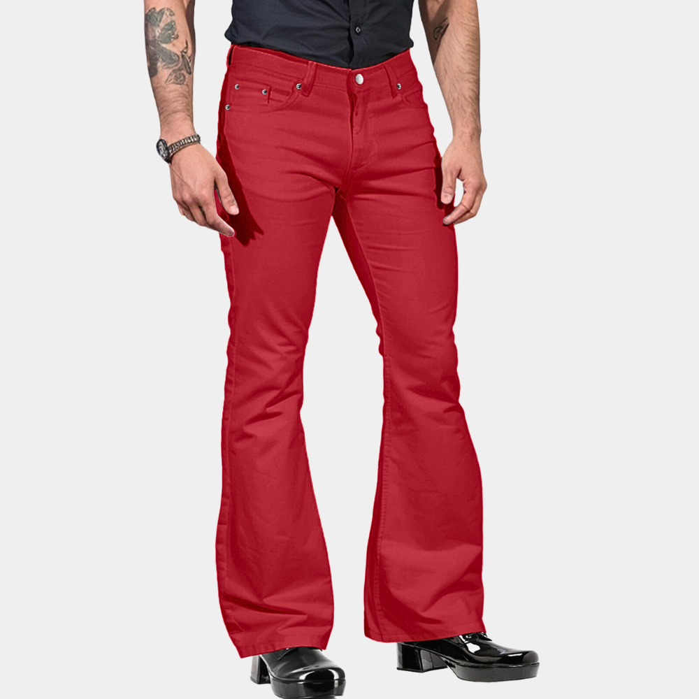 Men's slim fit high waist trousers with slit detail, retro style comfort stretch fabric