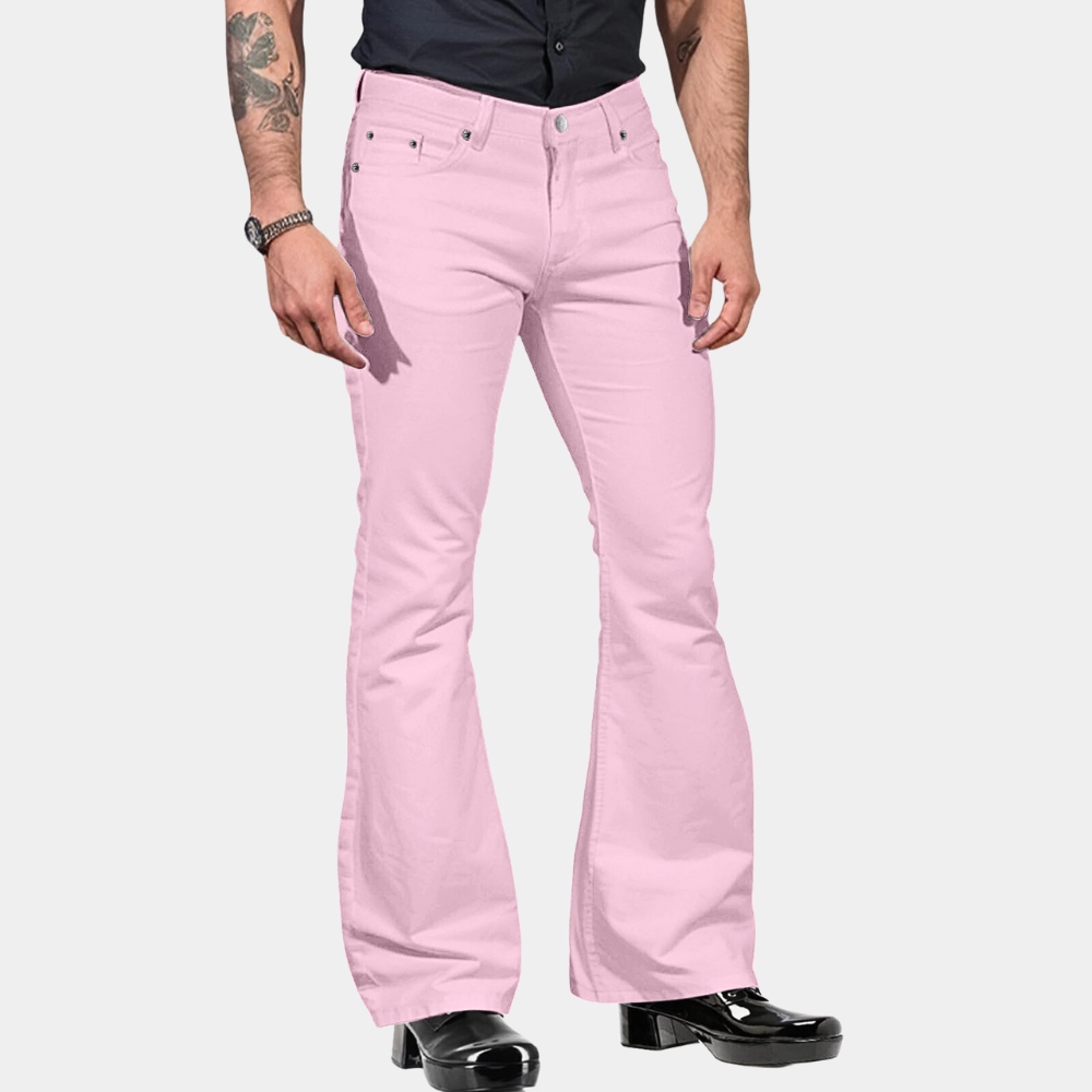 Men's high waist slim fit trousers with slit detail, retro-inspired stretch fabric, urban style