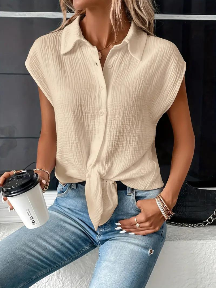 Women's sleeveless cotton blouse elegant clean silhouette breathable lightweight office daywear essential