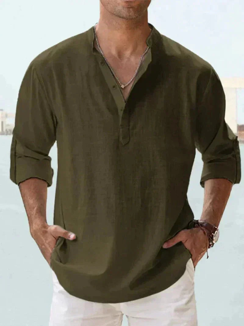 Men's white relaxed-fit linen shirt breathable lightweight design perfect for hot summer days