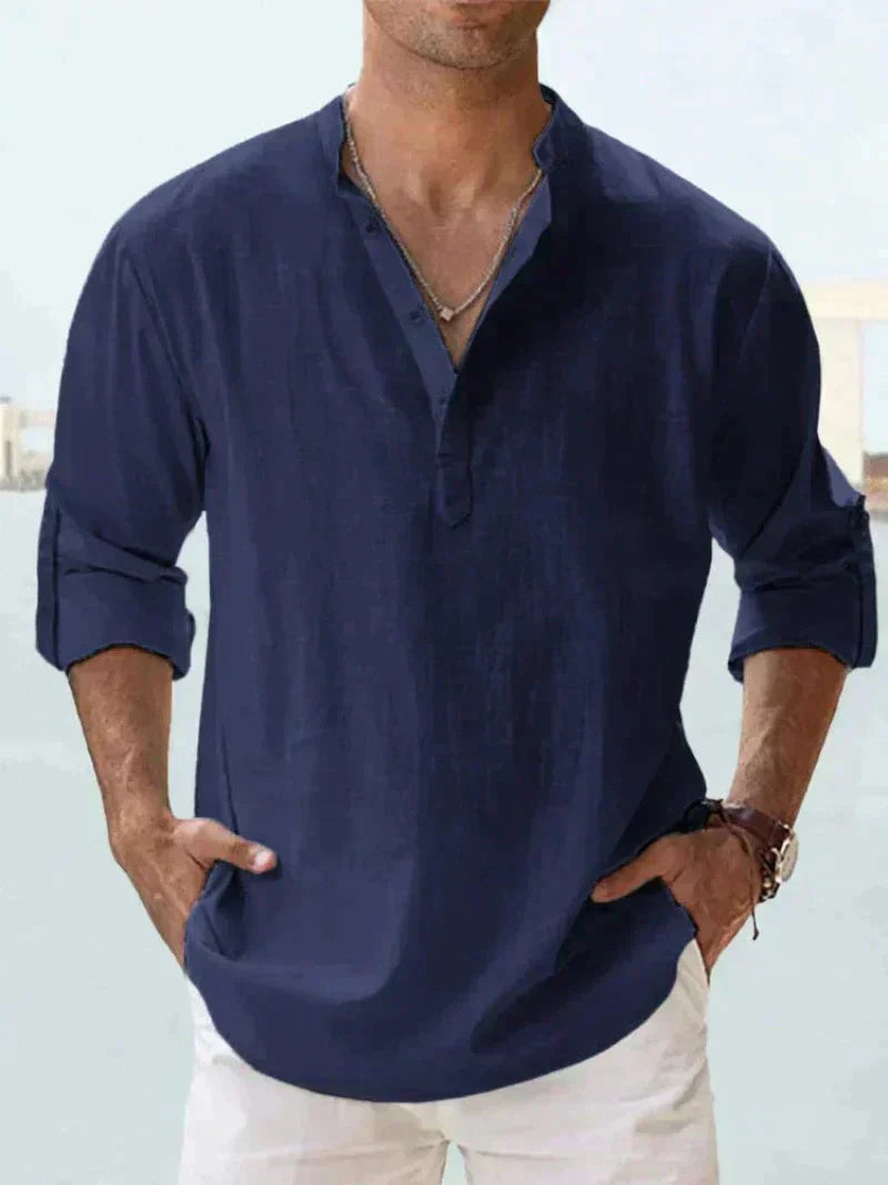Men's relaxed-fit white linen shirt breathable moisture-wicking summer casual elegant comfort
