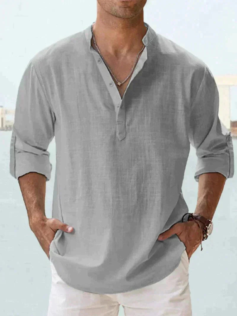 Men's relaxed linen shirt breathable lightweight fabric ideal for hot summer days elegant casual style