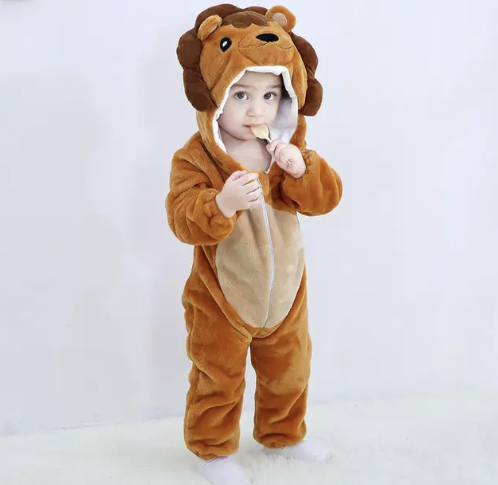 Soft breathable hooded baby onesie romper with adorable animal-shaped hood for toddlers