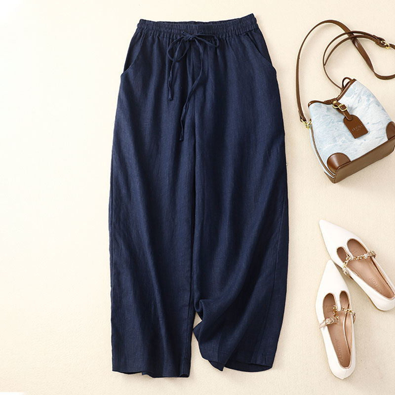 Liora women's wide-leg linen pants adjustable drawstring waist relaxed lightweight everyday fit