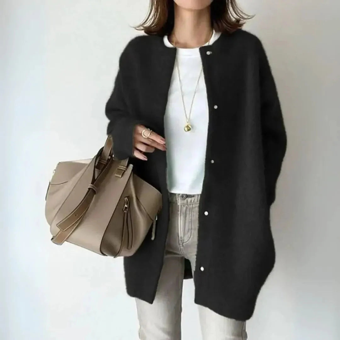 Women's oversized wool blend button cardigan soft cozy relaxed fit with front button closure