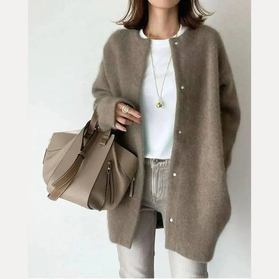 Women's oversized wool blend button cardigan soft cozy relaxed fit with button-down front closure
