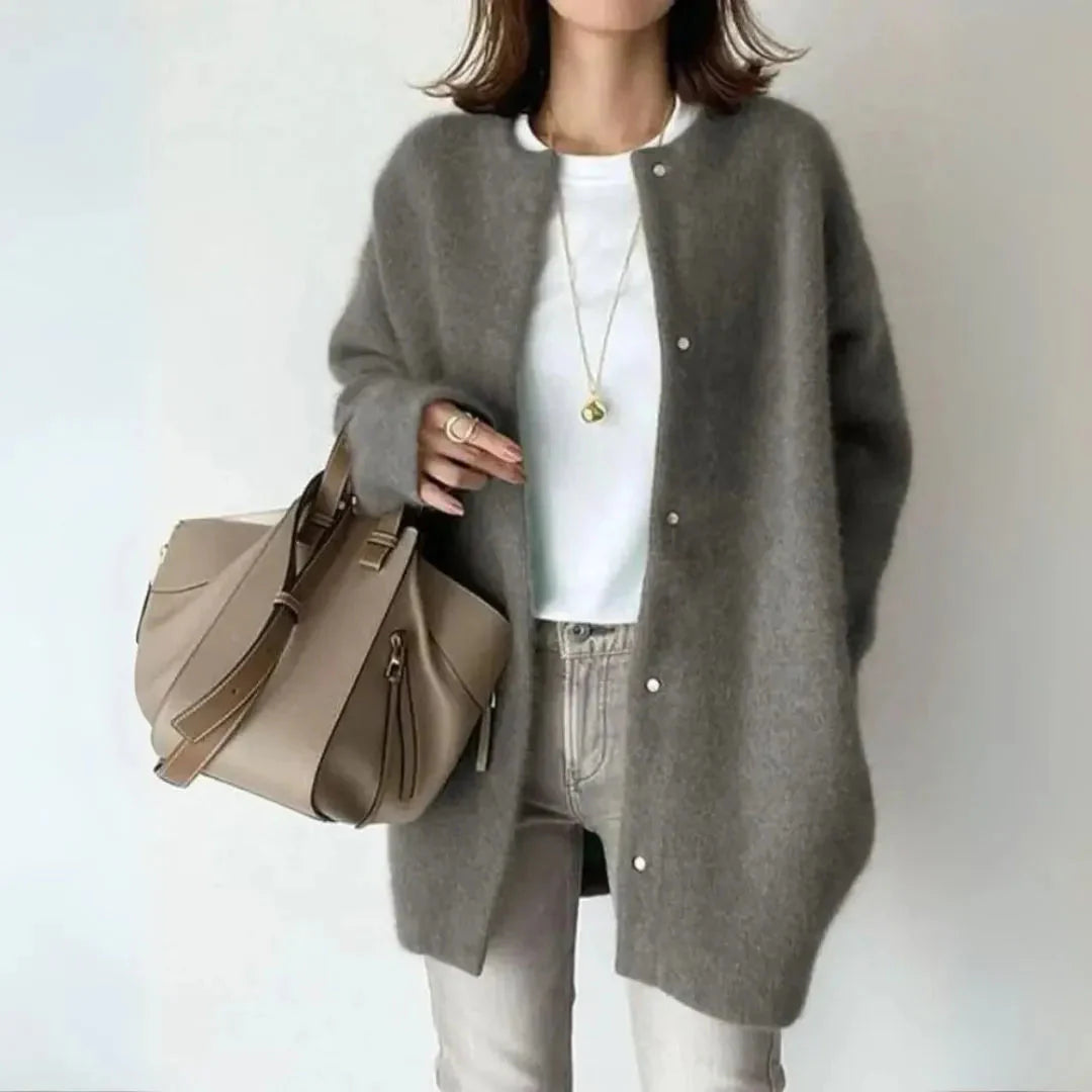 Women's oversized wool blend button cardigan soft cozy relaxed fit with front button closure