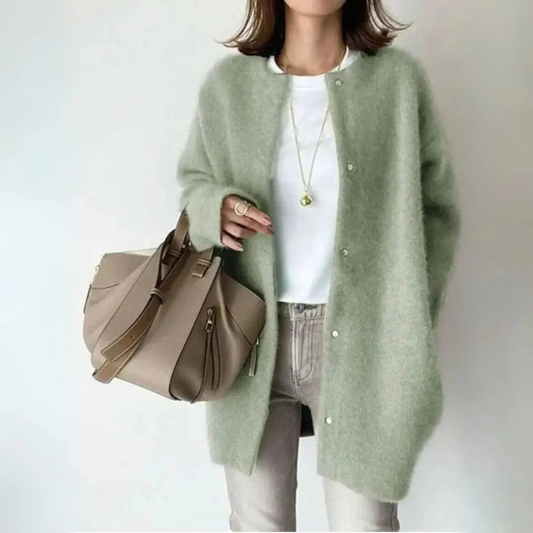 Women's oversized wool blend button cardigan soft cozy relaxed fit with button-down front closure