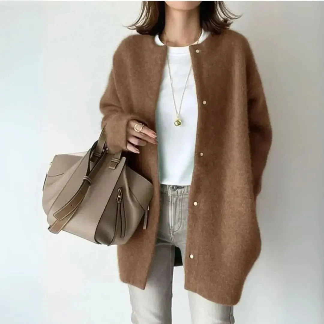 Women's oversized wool blend button cardigan soft cozy relaxed fit with front button closure