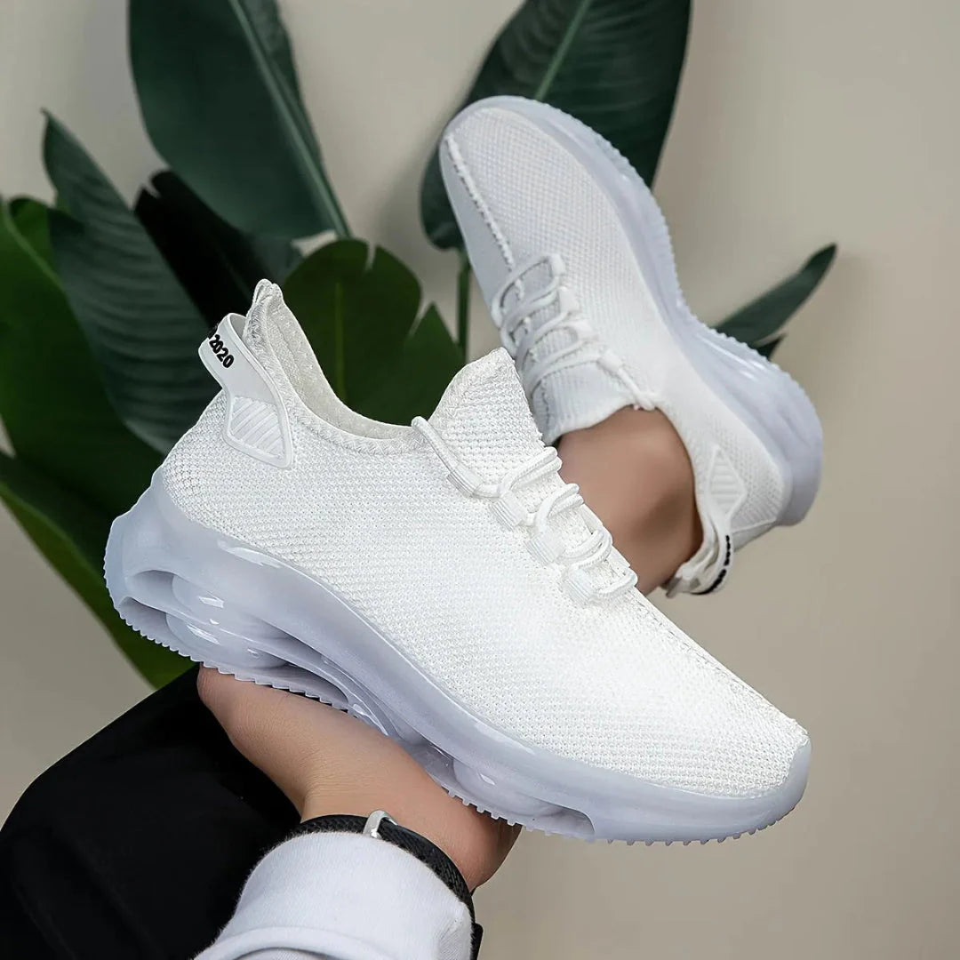 Women's breathable knit trainers in neutral tones with air-cushion sole for all-day comfort