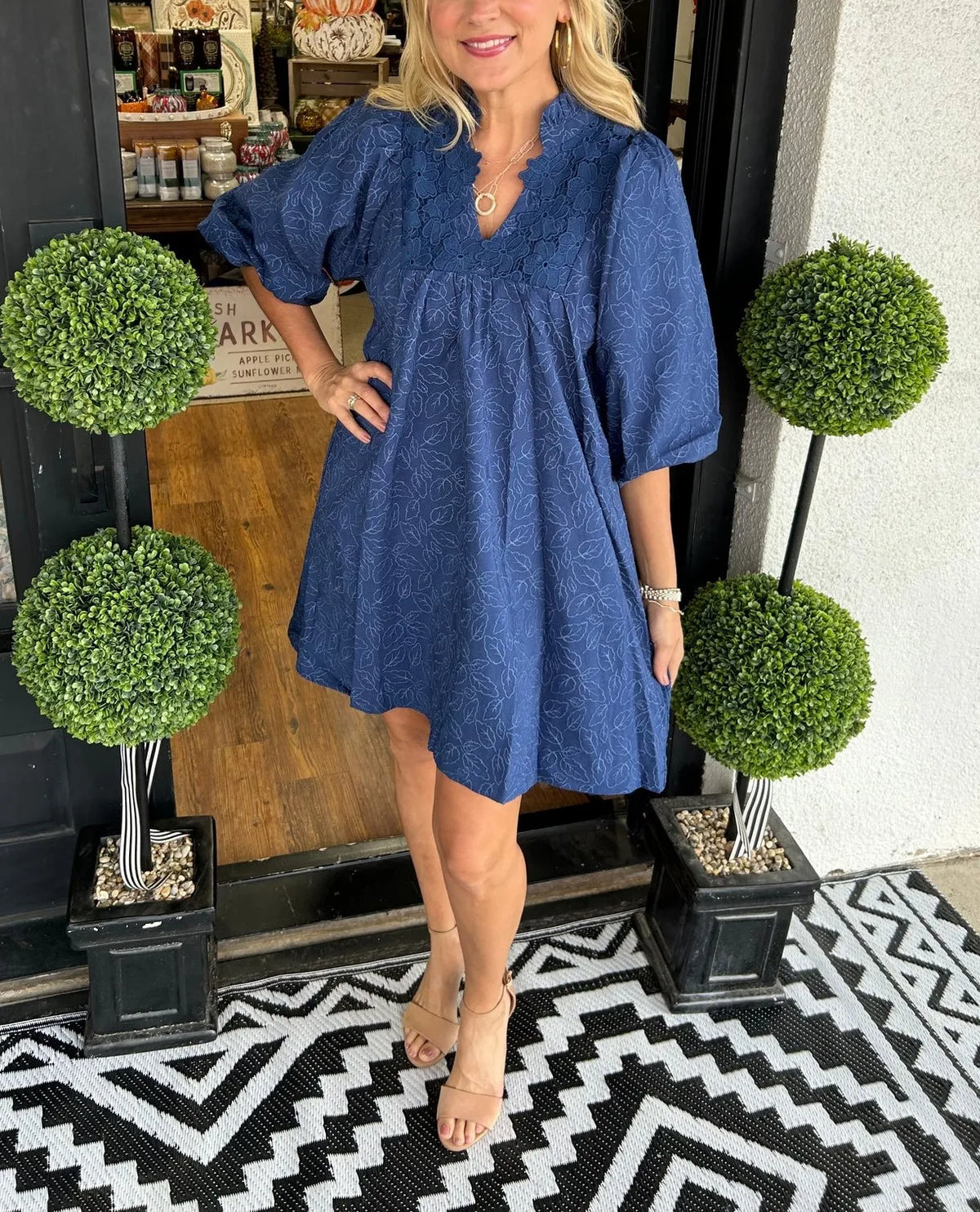 Faye | Women's Puff Sleeve Mini Dress V-Neck Smock Babydoll