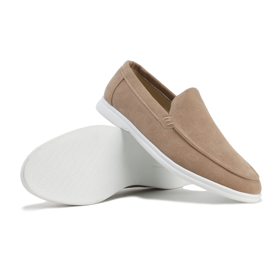 Men's brown genuine leather loafers sleek silhouette memory foam insole professional casual