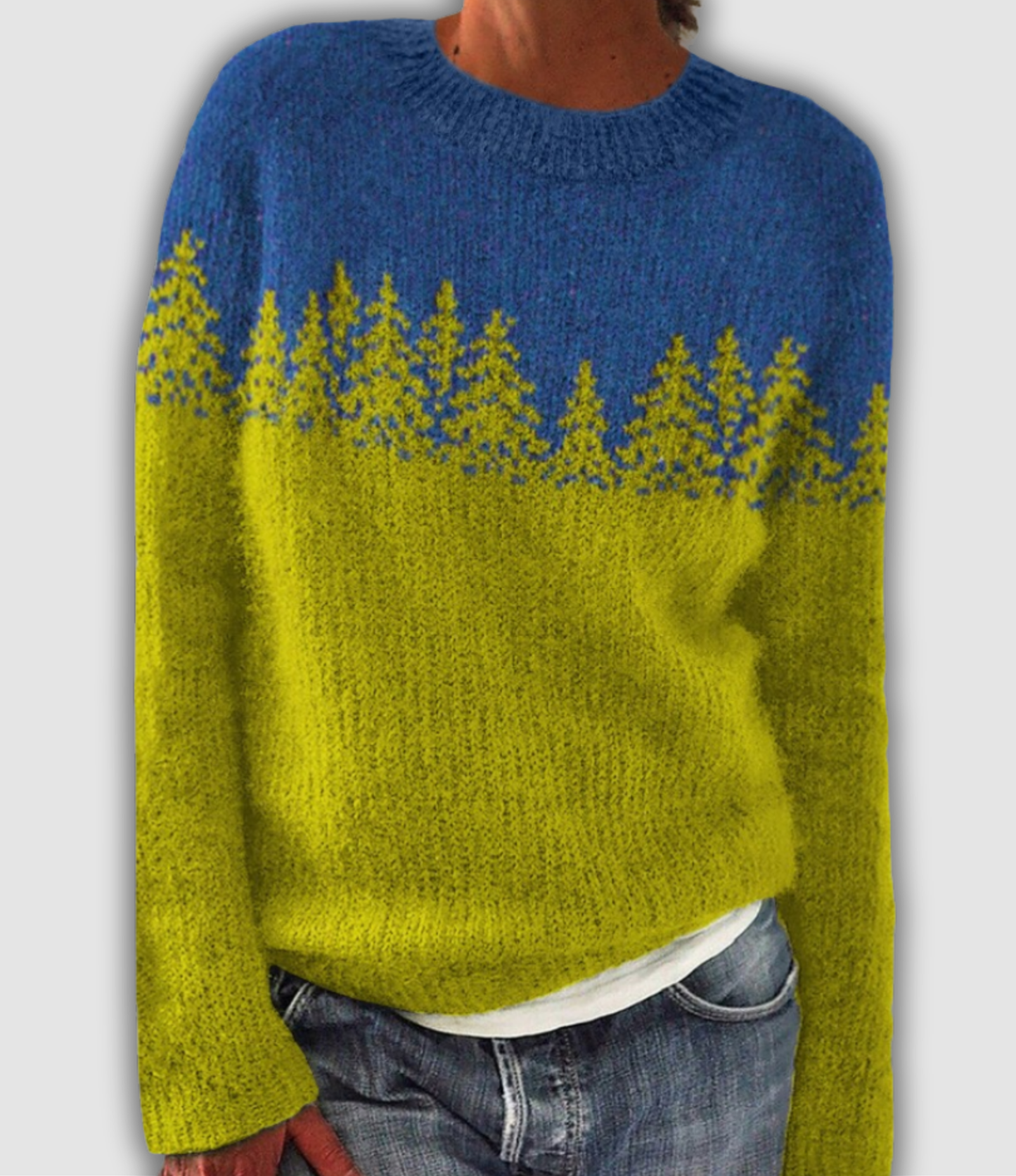 Vintage Christmas knit sweater in forest green with retro holiday pattern and relaxed cozy fit