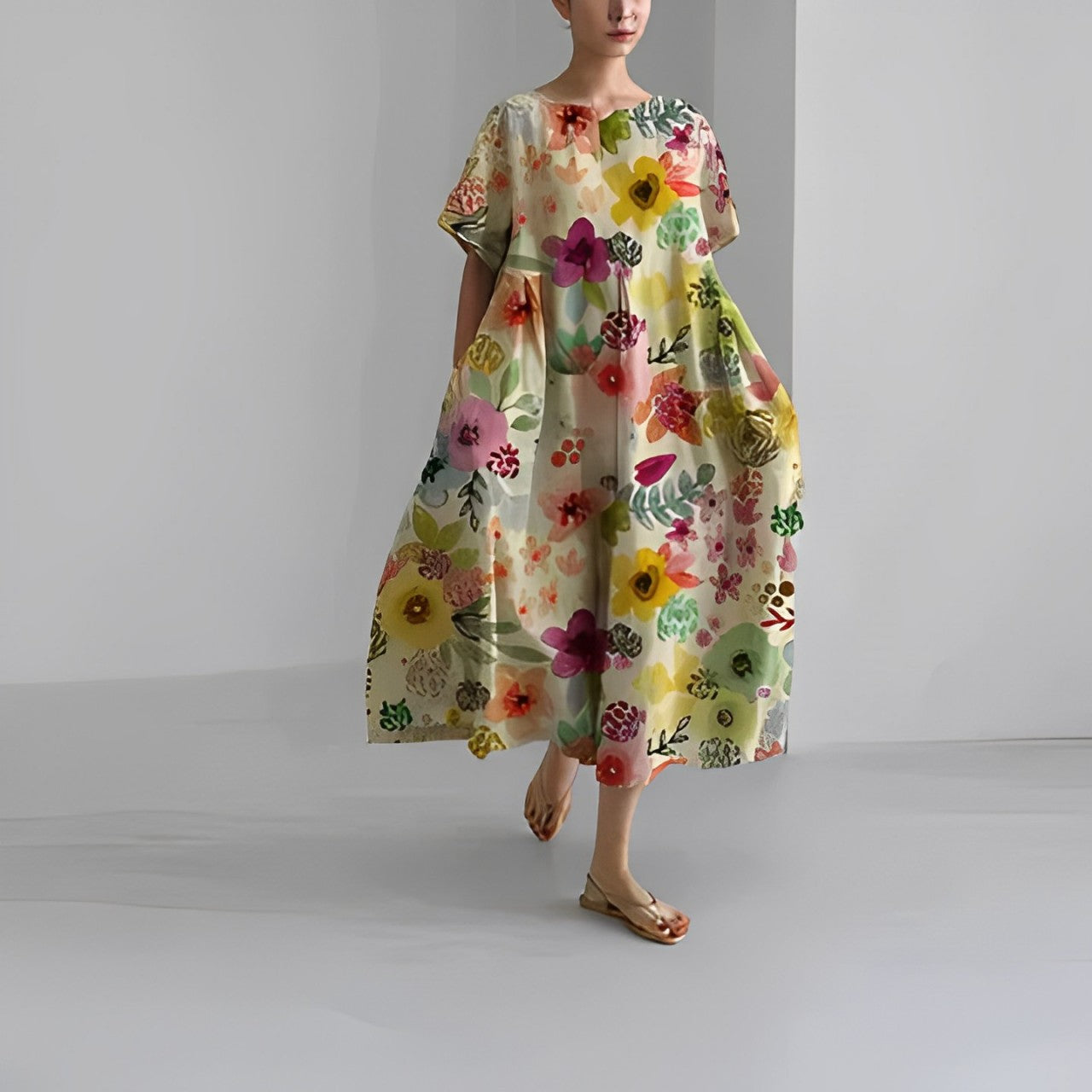 Ronja women's loose-fit printed dress lightweight flowing fabric playful pattern casual style