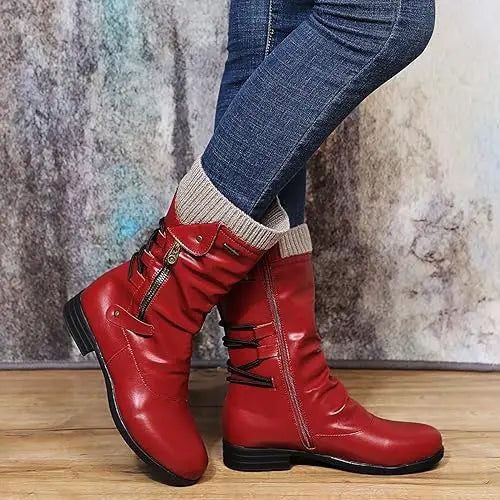 Women's long woolen winter boots, cozy slip-on style with soft insulating wool lining for cold weather