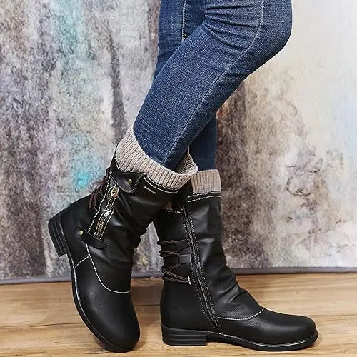 Women's long woolen winter boots cozy soft wool lining slip-on style for snow and cold weather