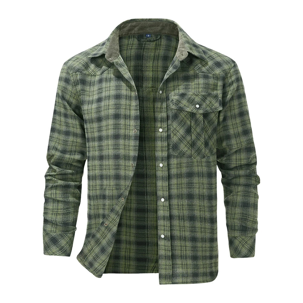 Men's red black plaid flannel lumberjack shirt regular fit with chest pocket rugged all-season style