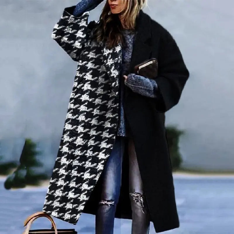Women's long trench coat in black beige or olive, modern slim fit, full-coverage winter warmth
