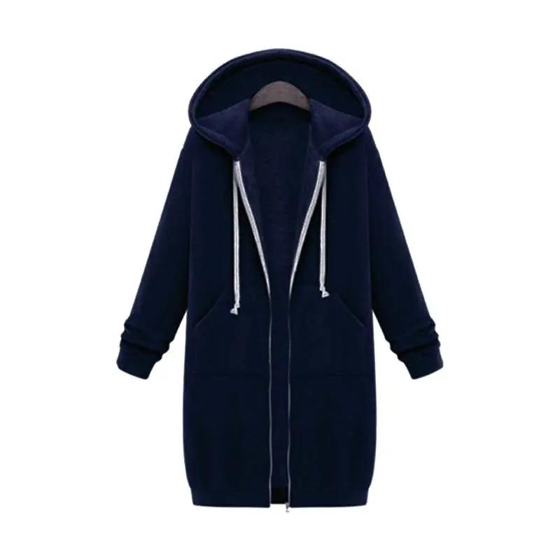 Women's longline zip-up hoodie cozy casual layering piece with extended length and drawstring hood