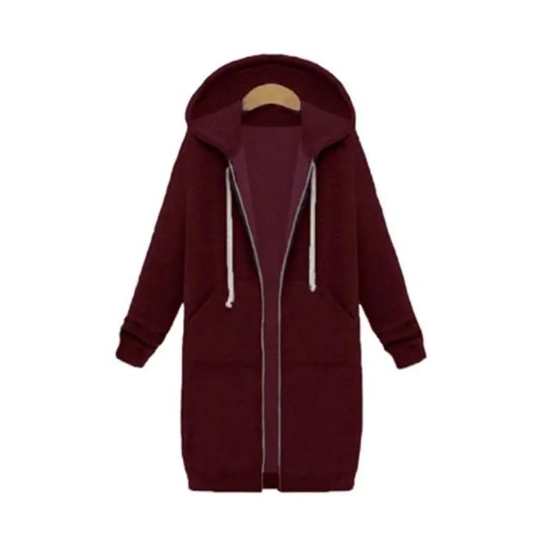 Women's longline zip-up hoodie cozy layering piece with drawstring hood and extended coverage length