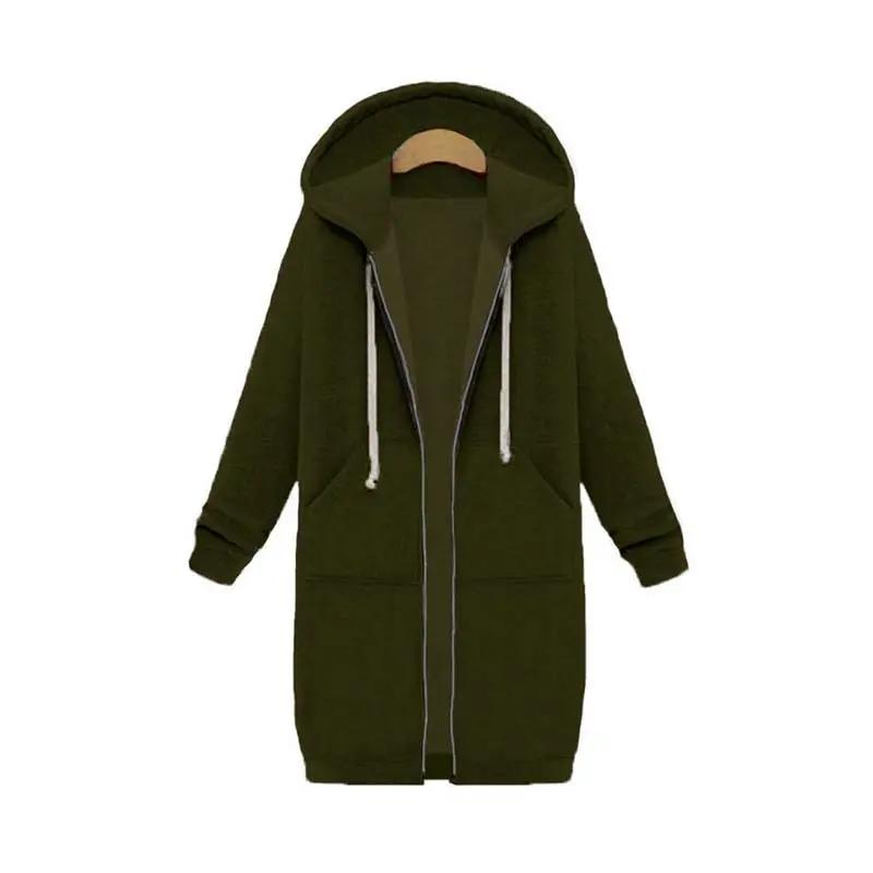 Women's longline zip-up hoodie cozy layering piece with extended length and drawstring hood