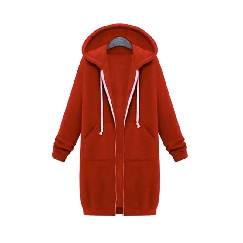 Women's longline zip-up hoodie cozy casual layering piece with extended length and drawstring hood