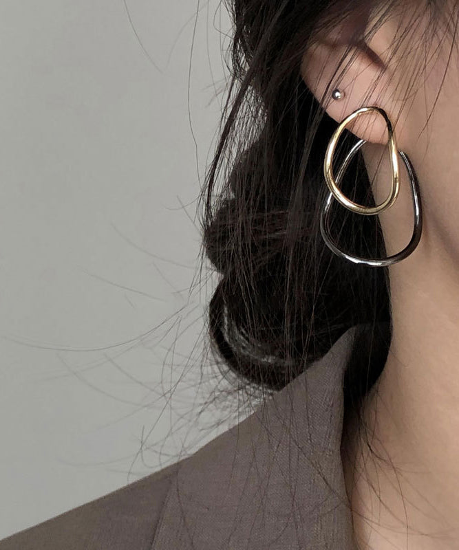 Boucles d'oreilles créoles géométriques en argent sterling colorblock en vrac, forme ellipse - Urbann-Vibe