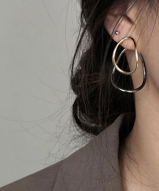 Boucles d'oreilles créoles géométriques en argent sterling colorblock en vrac, forme ellipse - Urbann-Vibe