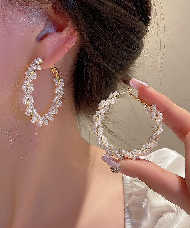 Boucles d'oreilles créoles en alliage de cuivre et or avec perles - Urbann-Vibe