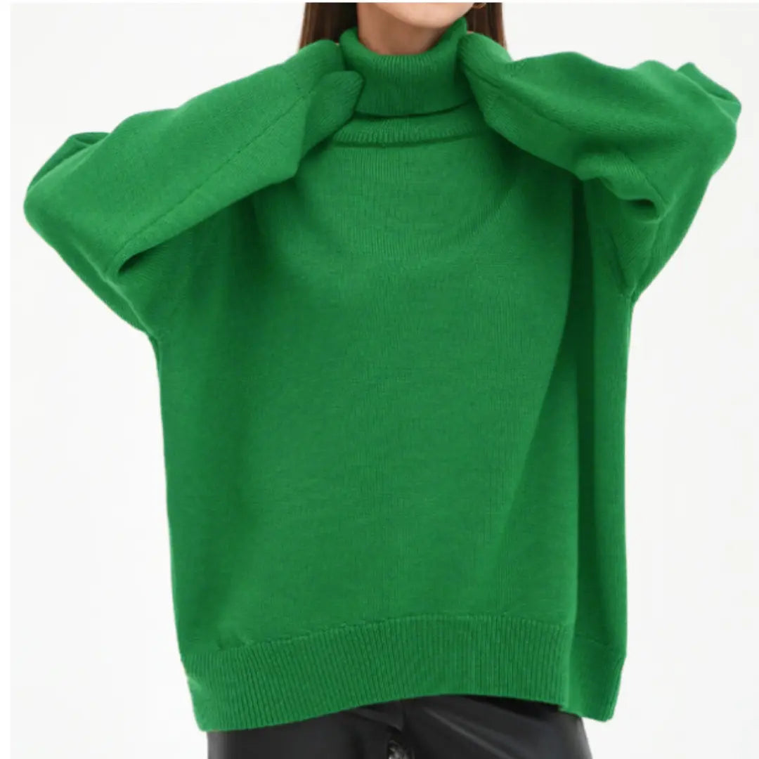 Women's loose knitted turtleneck sweater relaxed fit soft cozy fall winter essential