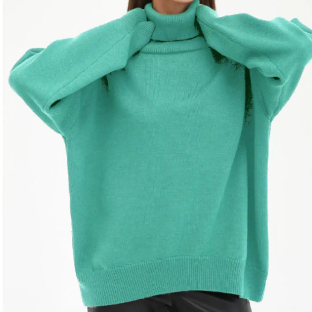 Women's loose knitted turtleneck sweater relaxed fit cozy soft knit fall winter style