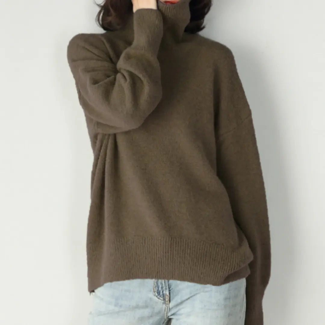 Women's loose knitted turtleneck sweater relaxed fit soft cozy pullover for fall winter
