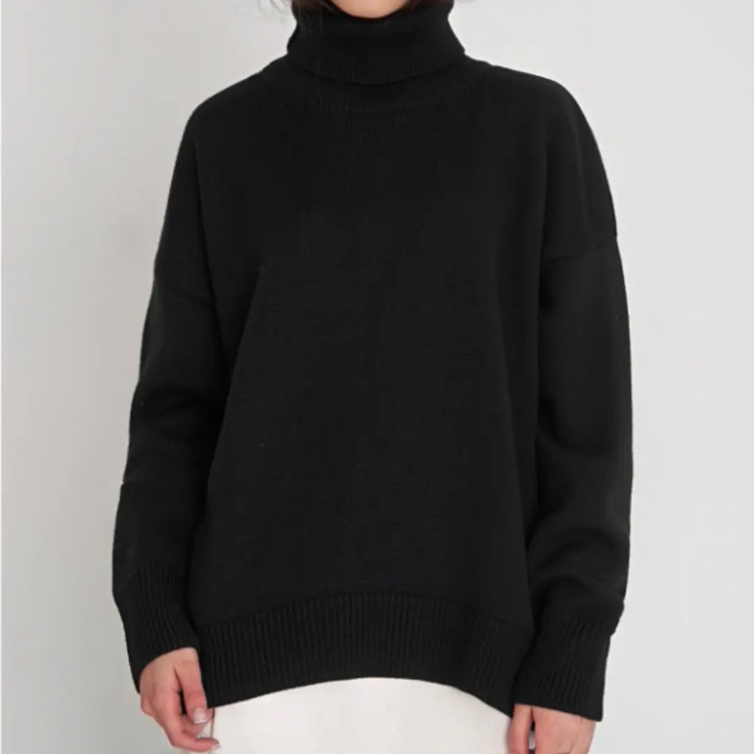 Women's loose knitted turtleneck sweater, relaxed fit cozy soft knit for fall winter