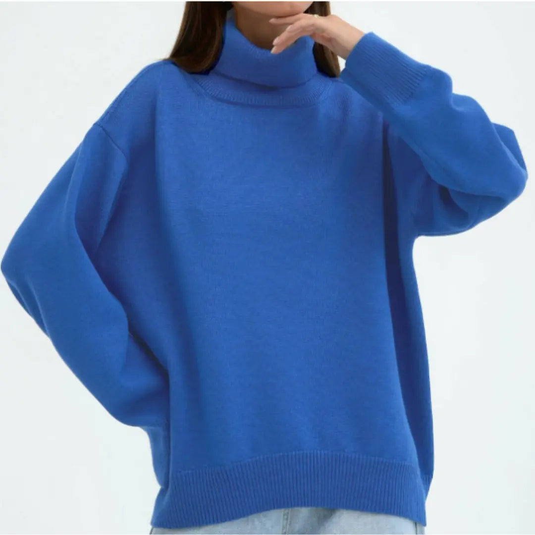 Women's loose knitted turtleneck sweater, relaxed fit cozy soft knit for fall winter
