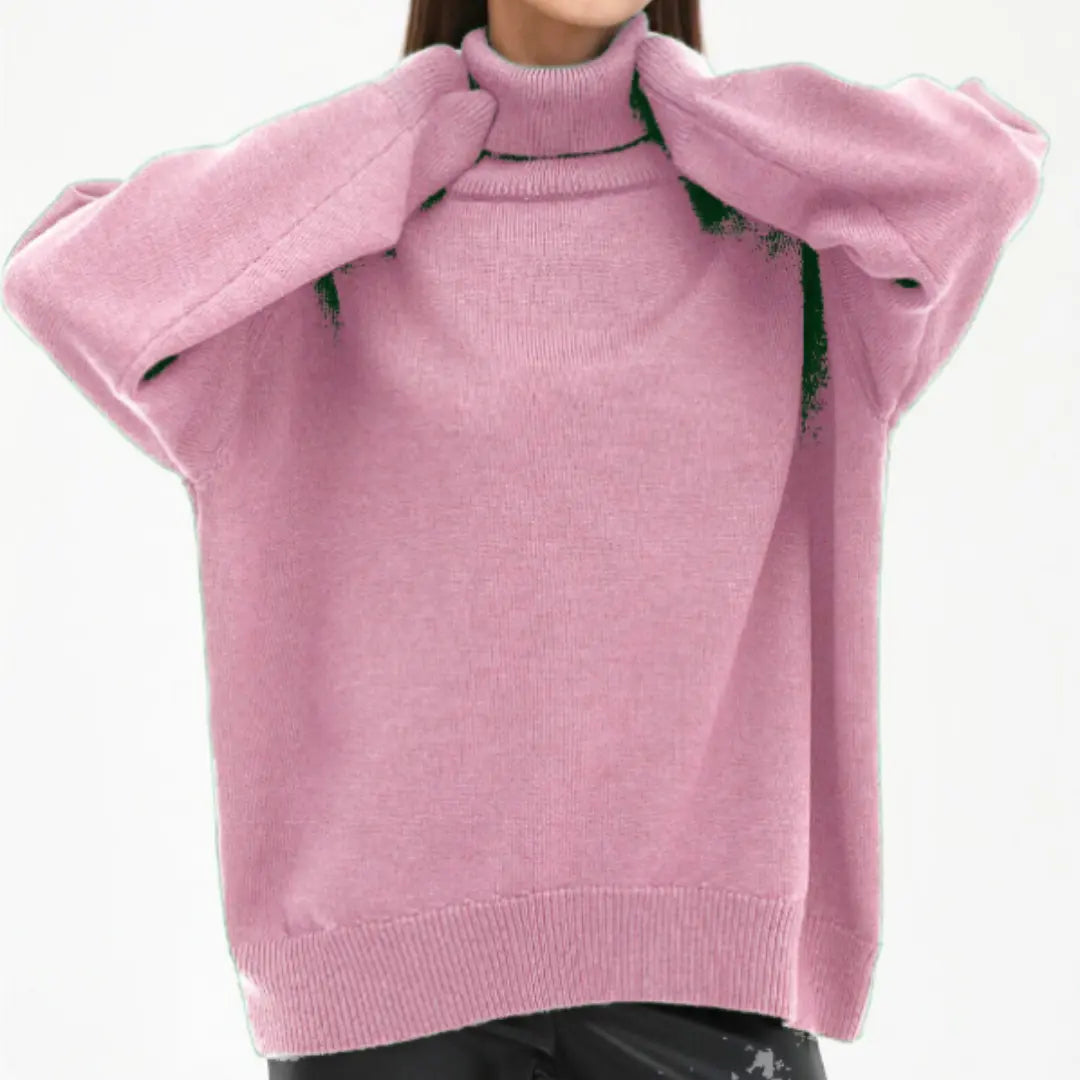 Women's loose knitted turtleneck sweater, relaxed fit cozy soft knit for fall winter