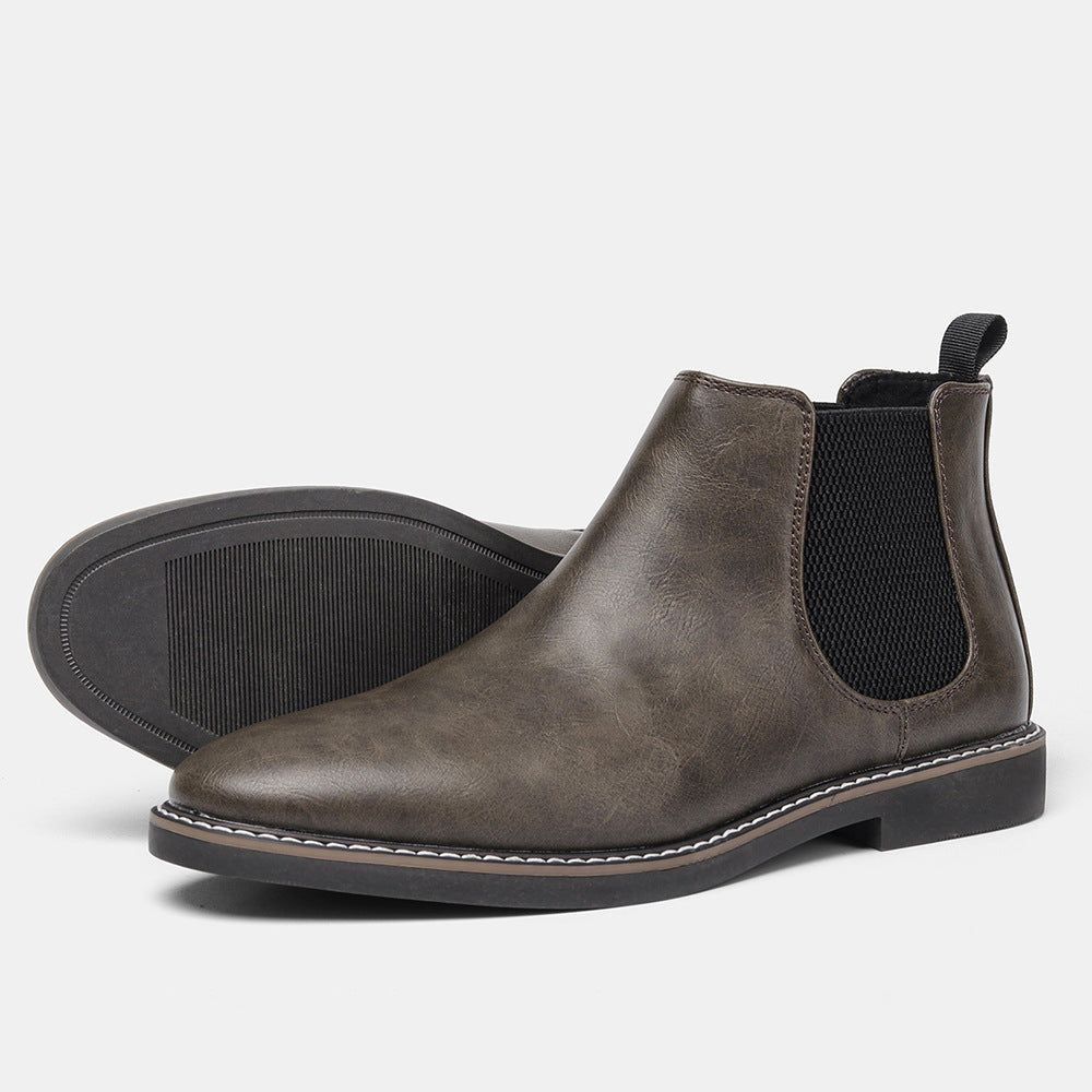 Men's black Lorenzo Chelsea boots slip-on style with breathable PU upper and durable rubber sole