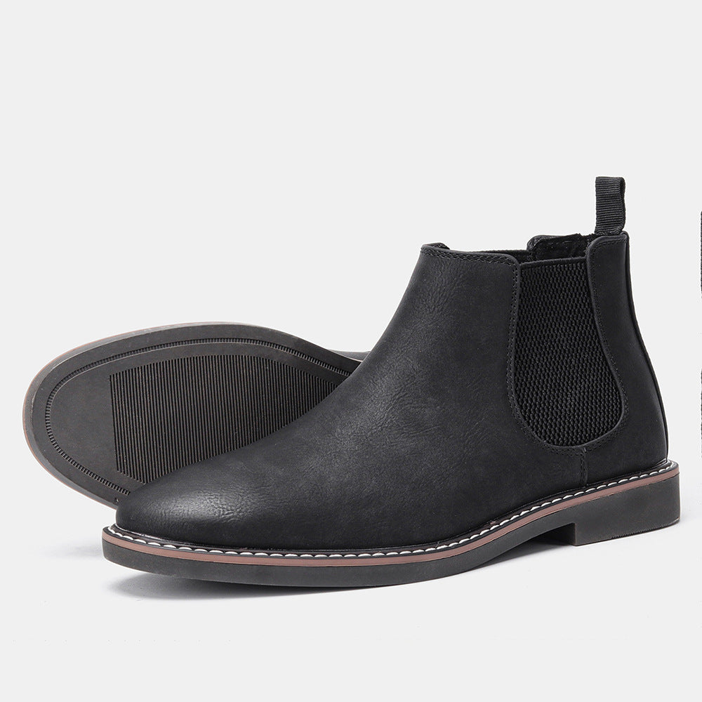Men's black Lorenzo Chelsea boots slip-on PU upper durable rubber sole breathable waterproof everyday wear