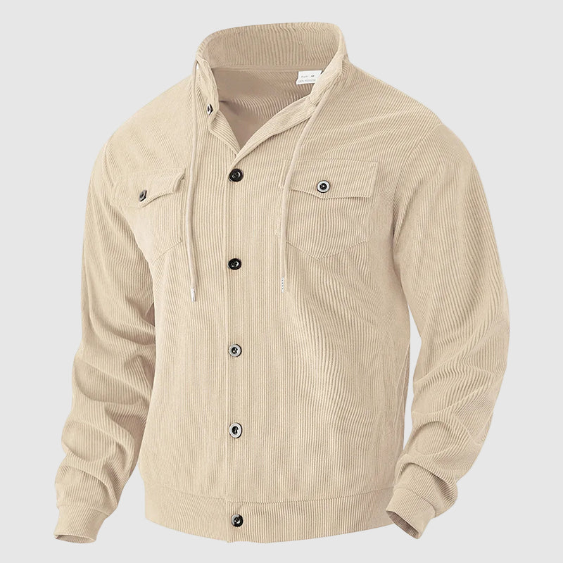 Men's brown corduroy jacket relaxed Americana fit with front buttons and patch pockets