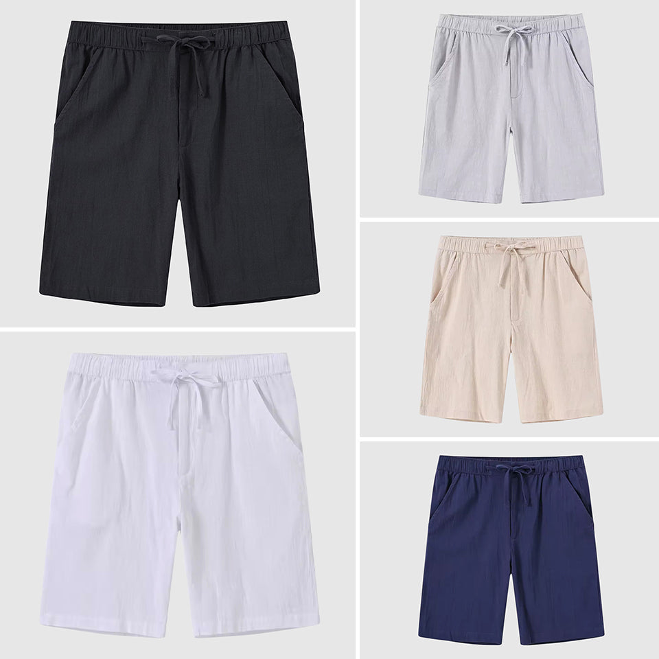 Men's beige linen blend cabana shorts lightweight breathable solid-color summer cut