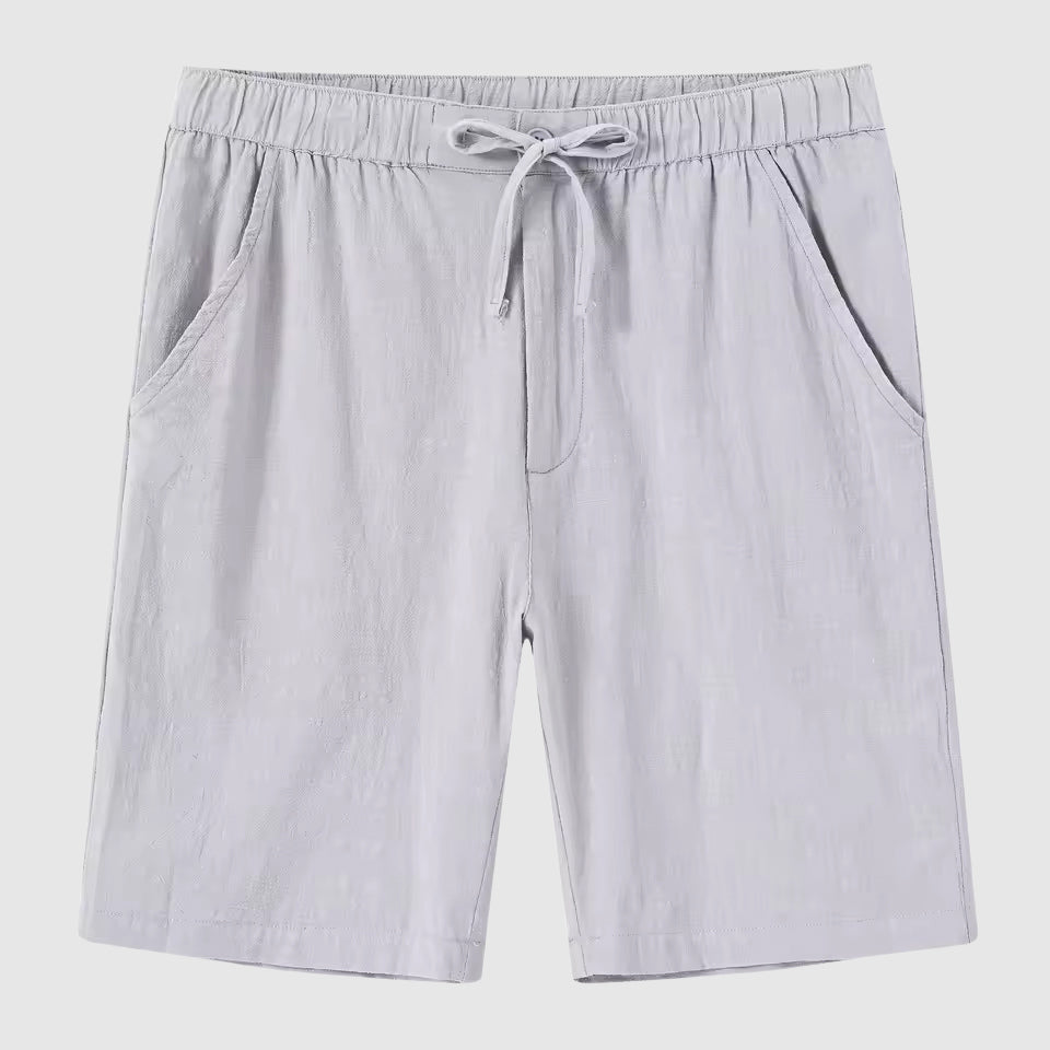 Lorenzo Vitali men's beige linen cabana shorts, relaxed fit, breathable cotton-linen blend