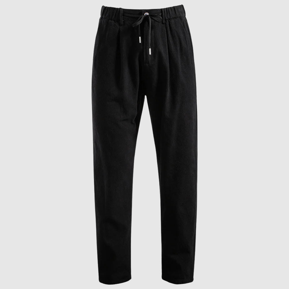 Men's beige linen blend ankle-length relaxed fit pants with breathable coastal summer style